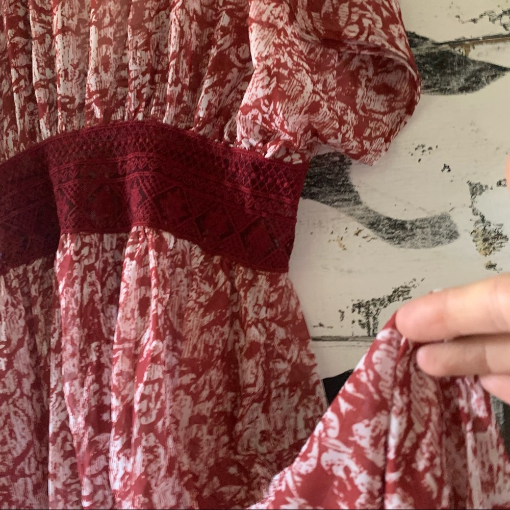 New Red Floral & Lace Kimono Maxi Beach Dress Cover-Up - Picture 10 of 12